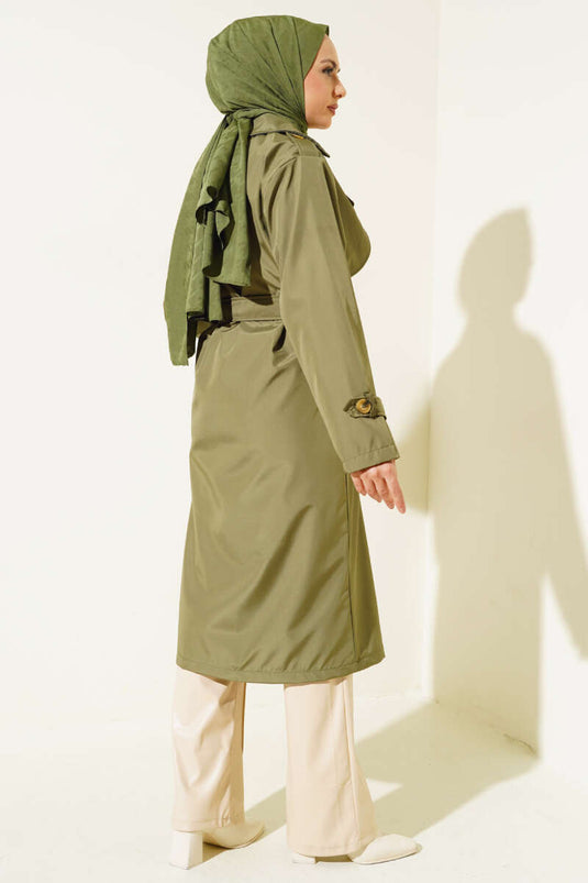 Six-Button Belted Trench Coat Khaki