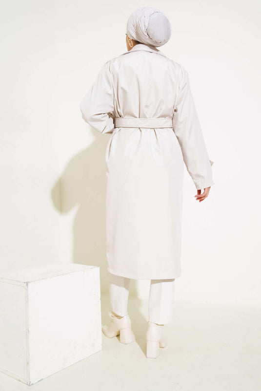 Six-Button Belted Trench Coat Stone