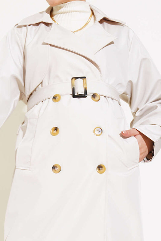 Six-Button Belted Trench Coat Stone