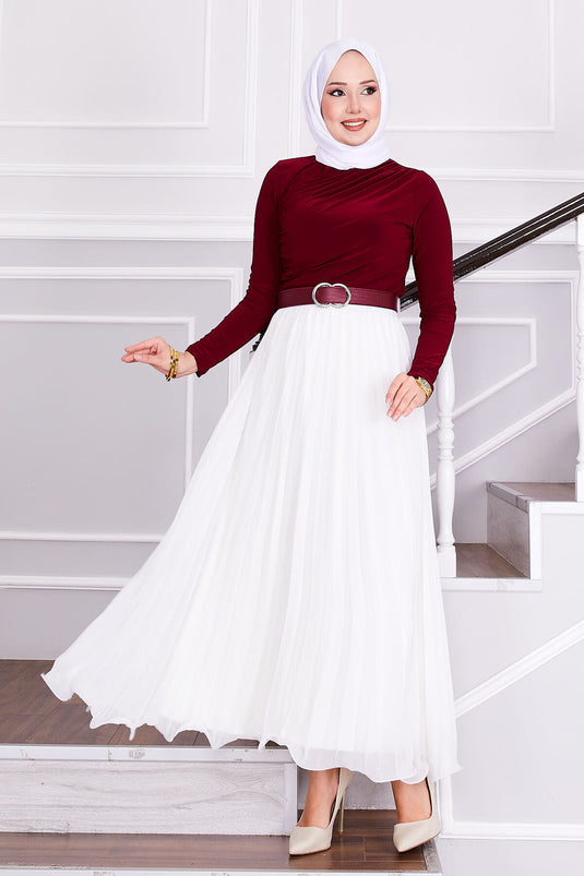 Sechsfach geraffter plissierter bedeckender Rock Weiß