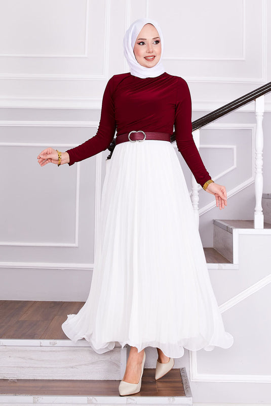 Sechsfach geraffter plissierter bedeckender Rock Weiß