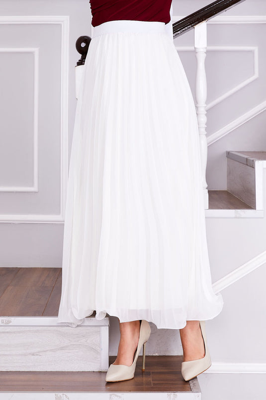 Sechsfach geraffter plissierter bedeckender Rock Weiß