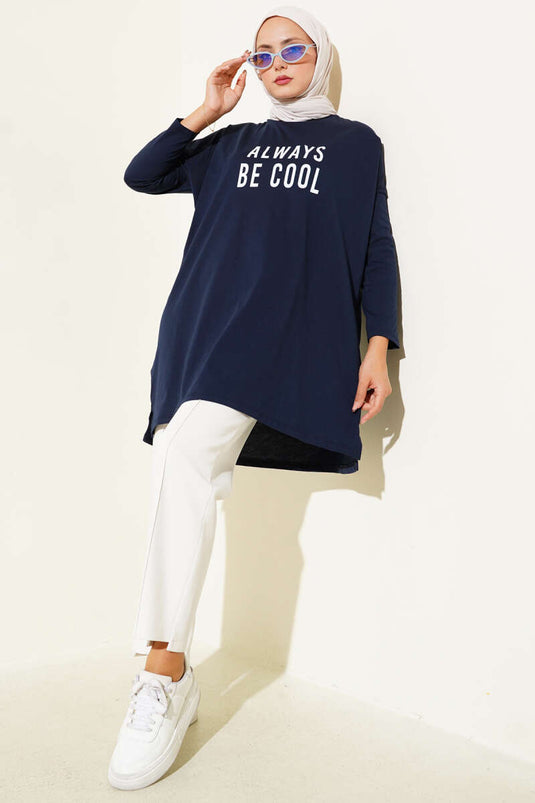 Always Be Cool Printed Tunic Navy Blue