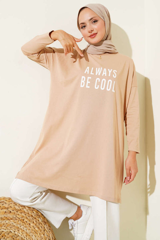 Always Be Cool Baskılı Tunik Latte