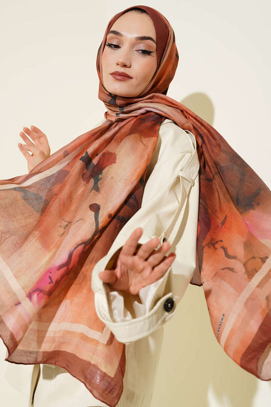 Amber Series Striped Transition Shawl Brick Red