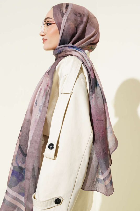 وشاح مخطط من سلسلة العنبر، لون قهوة فاتحة