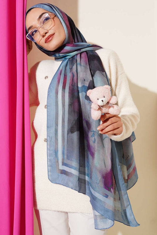 وشاح مخطط متدرج من سلسلة العنبر، أزرق فاتح