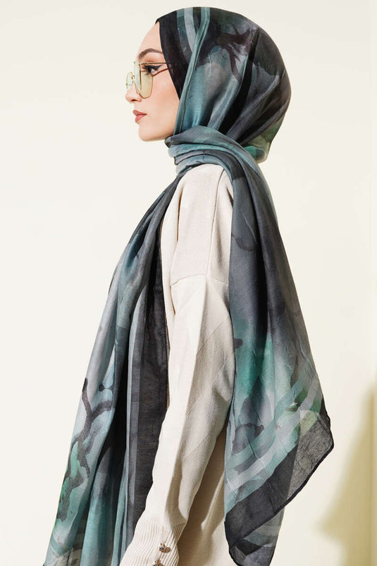 Amber Serisi Şerit Geçişli Şal Su Yeşili