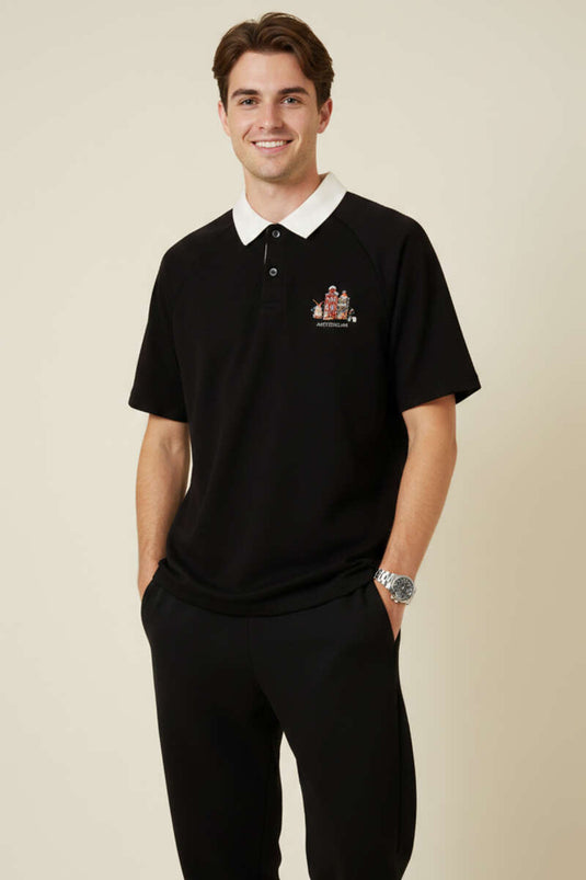 Amsterdam bedrucktes Polokragen Herren-T-Shirt Schwarz