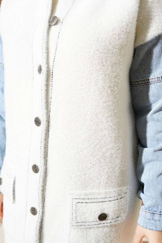 Cardigan lungo con maniche in denim di Angora Vaniglia