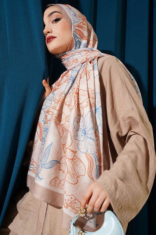 Antik Çiçekli Soft Şal Latte