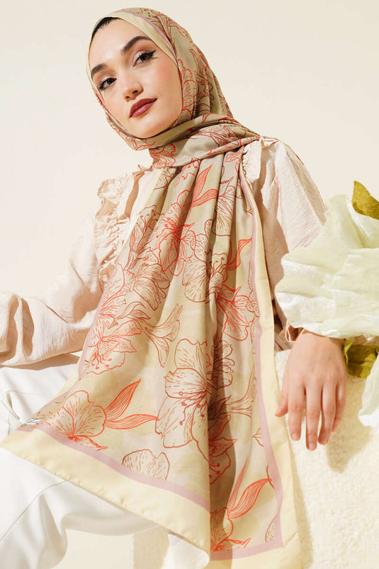 Antiker, geblümter, weicher Schal, Ölgrün