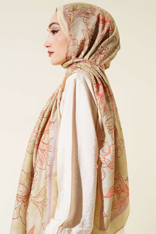 Antiker, geblümter, weicher Schal, Ölgrün