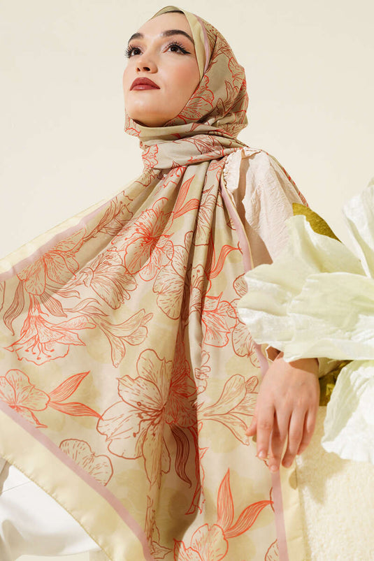 Antiker, geblümter, weicher Schal, Ölgrün