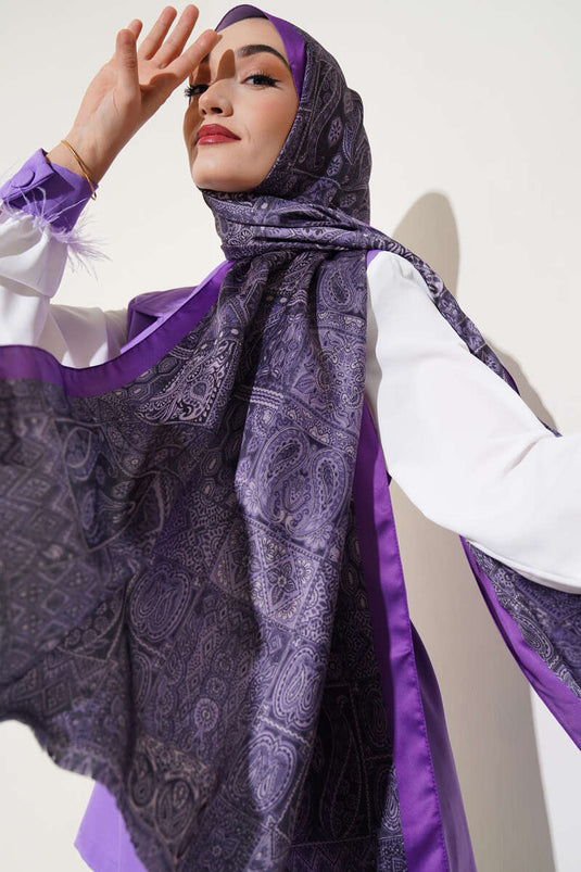 شال حريري بنمط عتيق بلون الخزامى