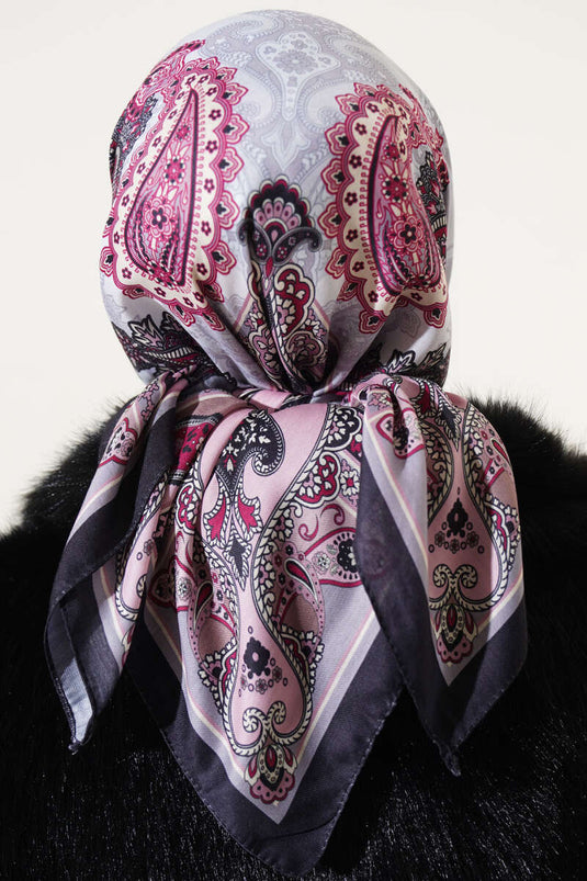 Schal mit antikem Paisley-Muster in Schwarz und Rosa