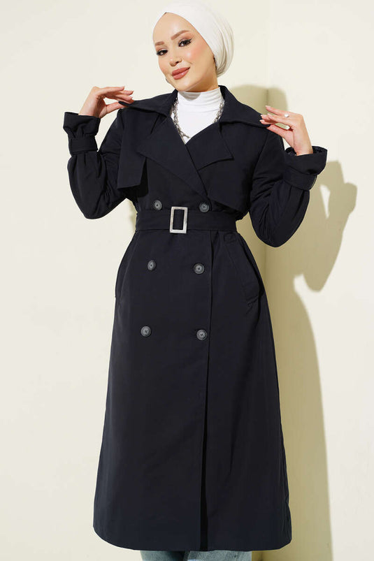 Long Trench Coat With Epaulet Details Navy