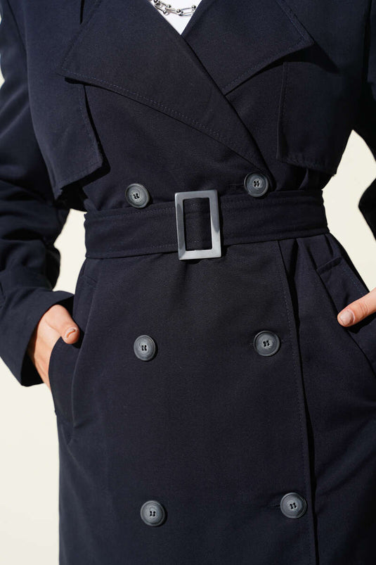 Long Trench Coat With Epaulet Details Navy