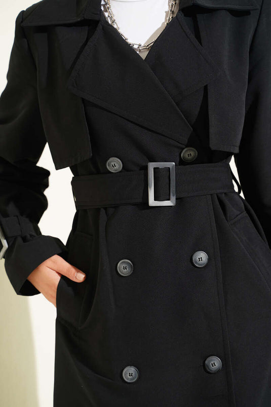 Cappotto Lungo Con Dettagli Epaulet Nero
