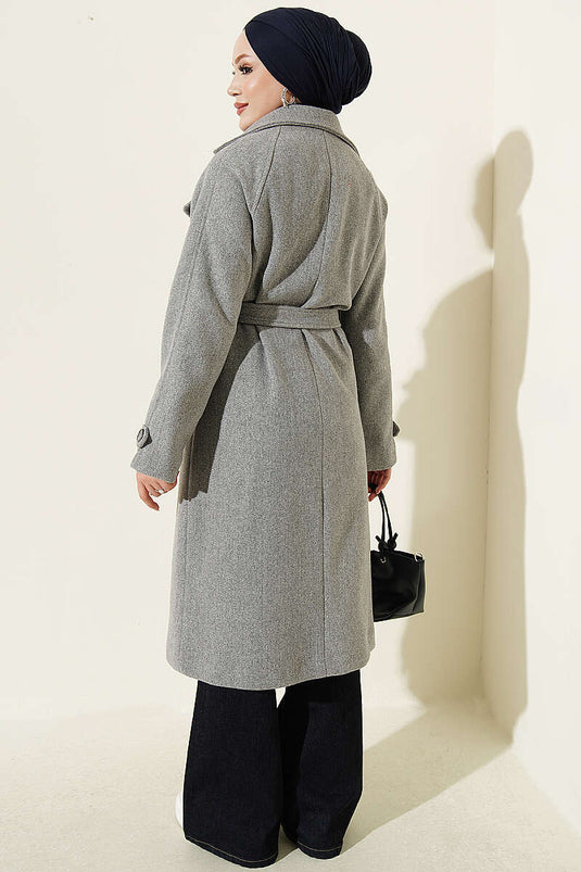 Cappotto Di Lana Grigio Con Bottoni E Spalline