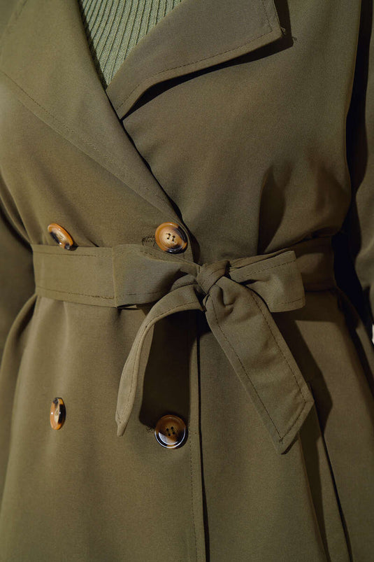 Zweireihiger Trenchcoat mit Schulterklappen, Khaki