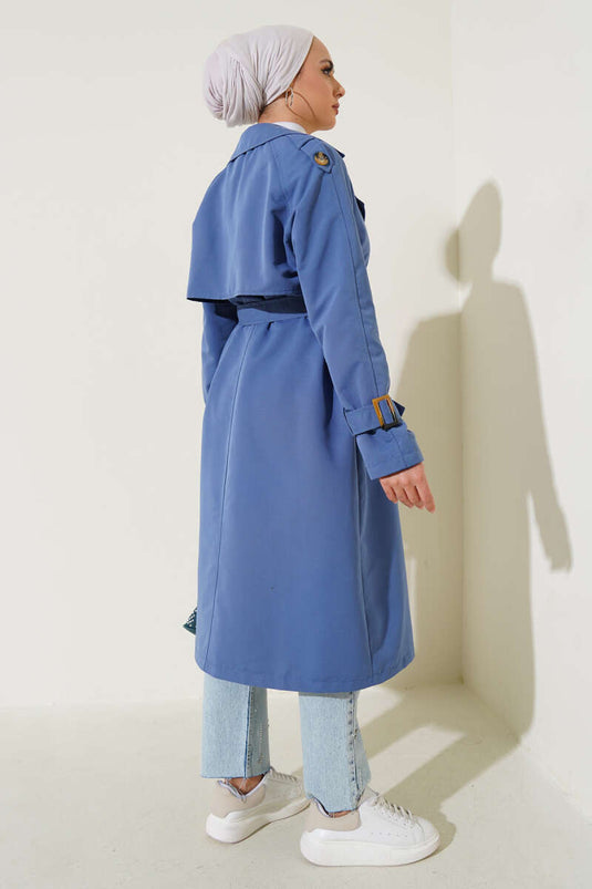 Trench-coat croisé à épaulettes indigo