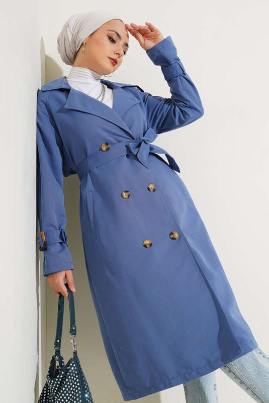 Trench-coat croisé à épaulettes indigo