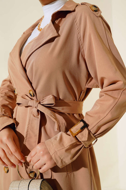 Trenchcoat met dubbele rij knopen en epauletten Latte