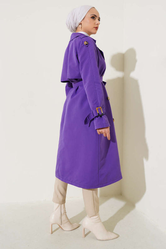 Trench-coat croisé à épaulettes violet