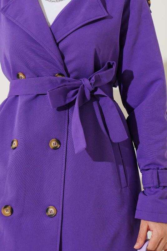 Lila, zweireihiger Trenchcoat mit Schulterklappen