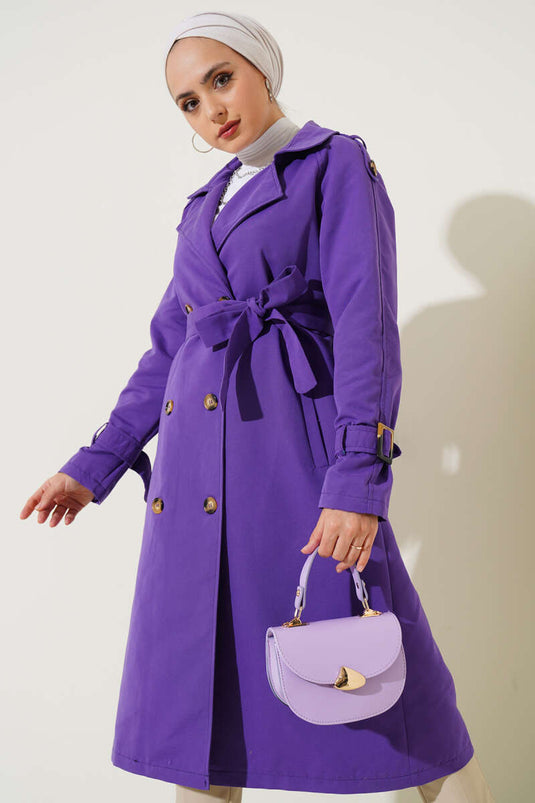Trench-coat croisé à épaulettes violet
