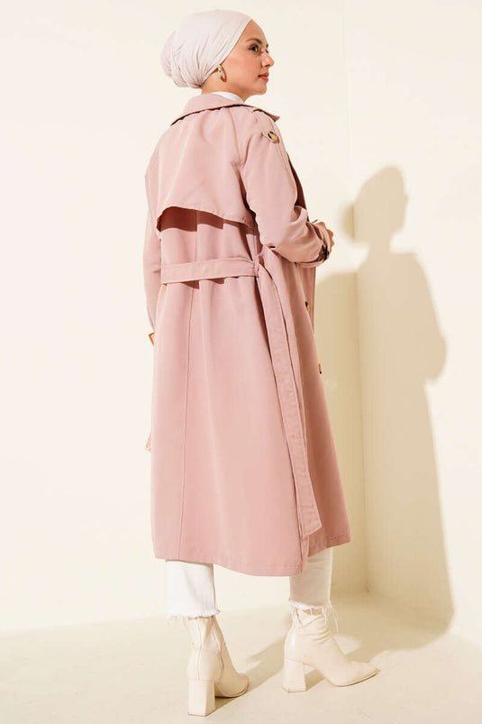 Epaulette Double Breasted Trench Coat Powder