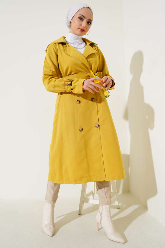 Trench-coat croisé à épaulettes, vert pétrole