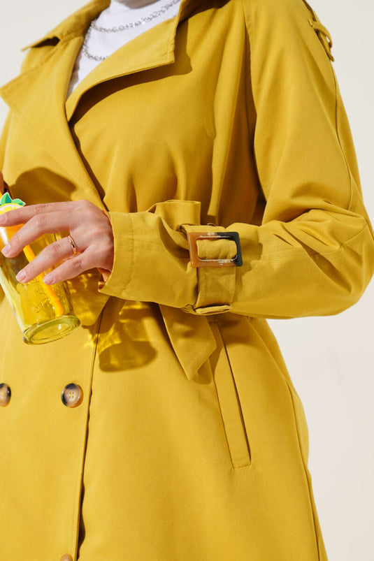 Zweireihiger Trenchcoat mit Schulterklappen, Ölgrün