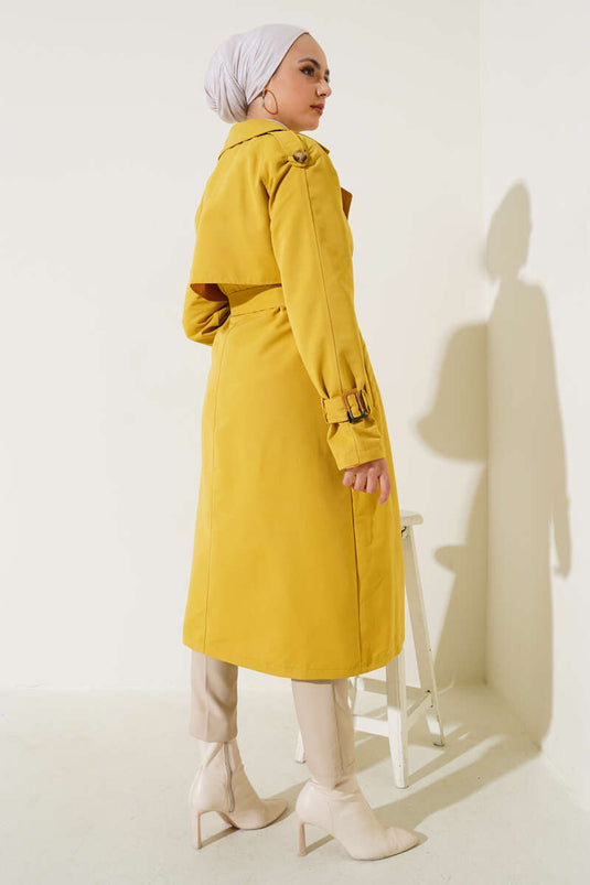 Trench-coat croisé à épaulettes, vert pétrole