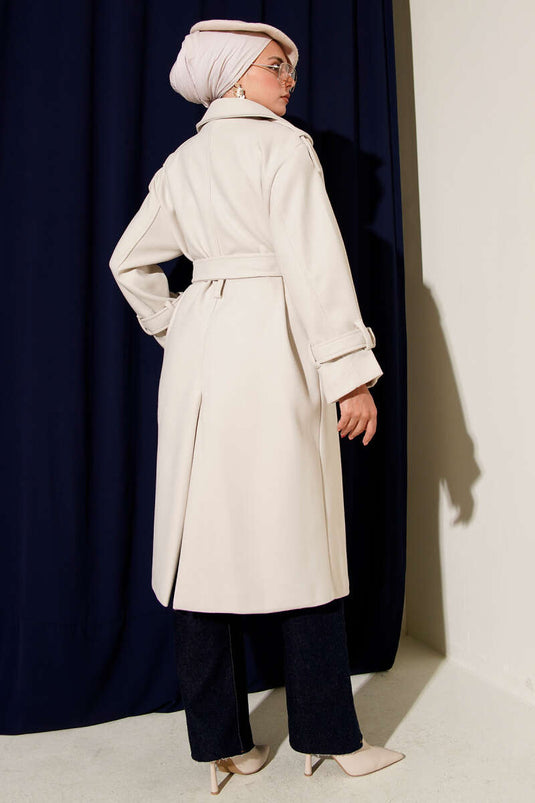 Belted Epauletted Cashmere Coat Beige