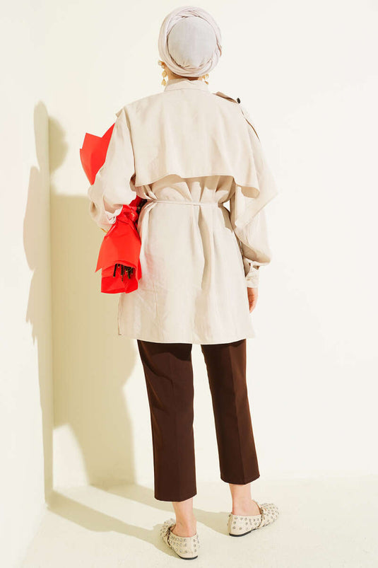 Apoletli Pelerinli Modal Gömlek Bej