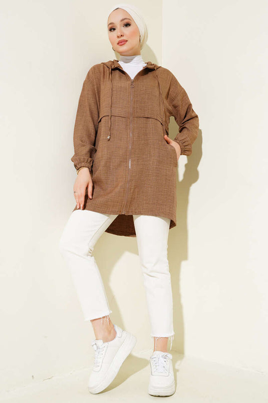 Araboy Hooded Linen Coat Mink