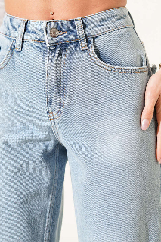 Back Pocket Tassel Denim Trousers Denim Blue