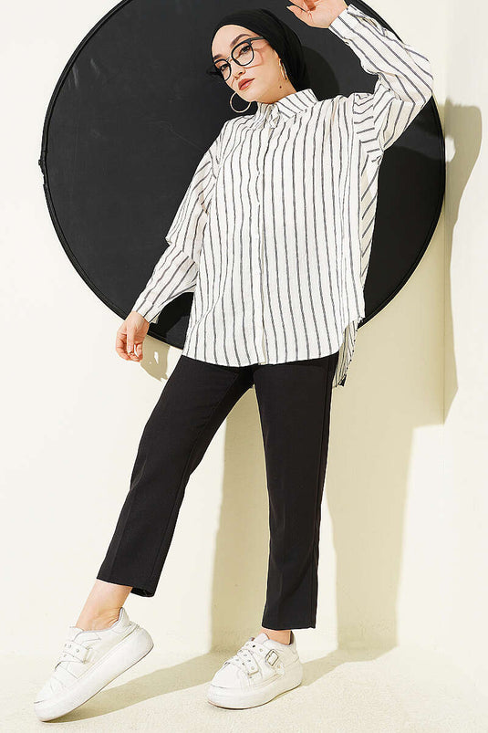 Arka Double Pleated Striped Shirt White