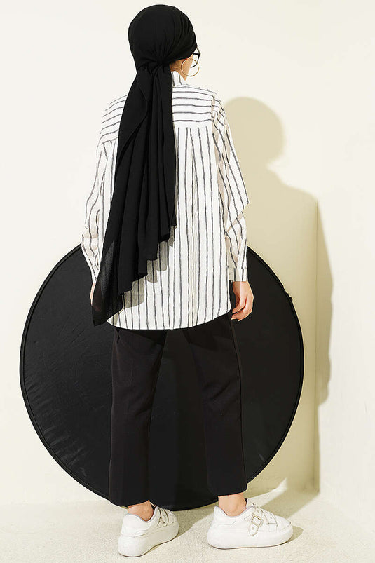 Arka Double Pleated Striped Shirt White