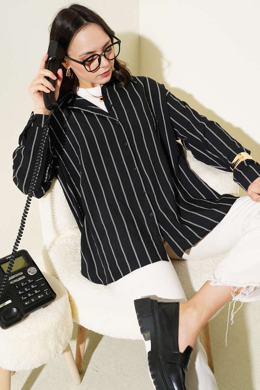 Chemise rayée à plis doubles Arka noire