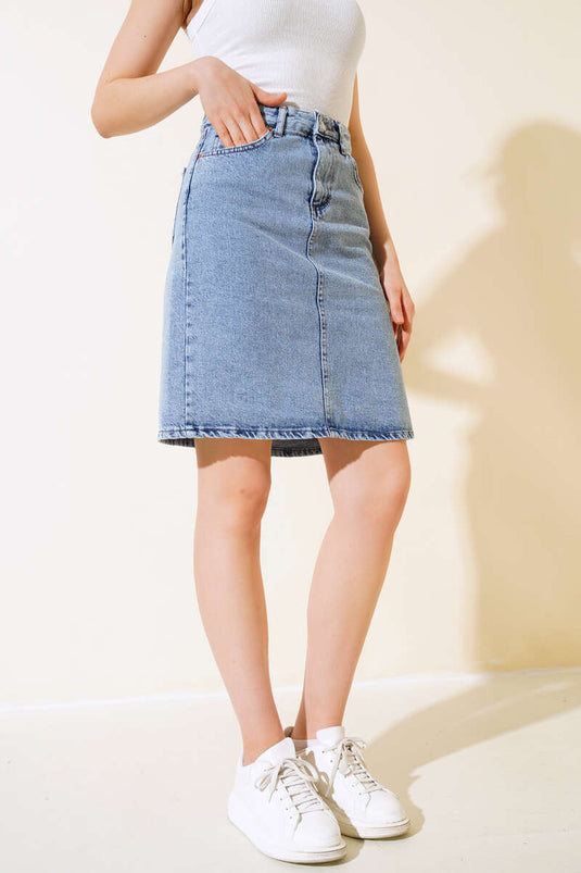 Back Slit Mini Denim Skirt Light Blue