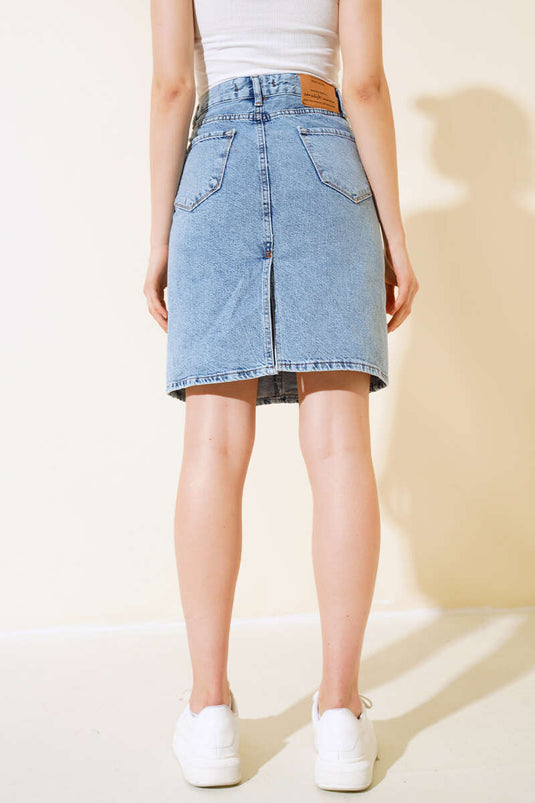 Back Slit Mini Denim Skirt Light Blue