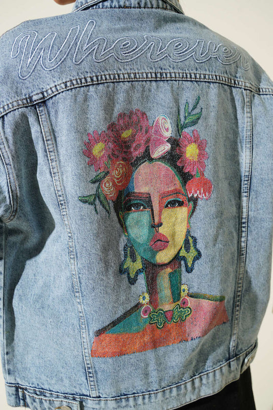 Printed Jacket in Denim Blue