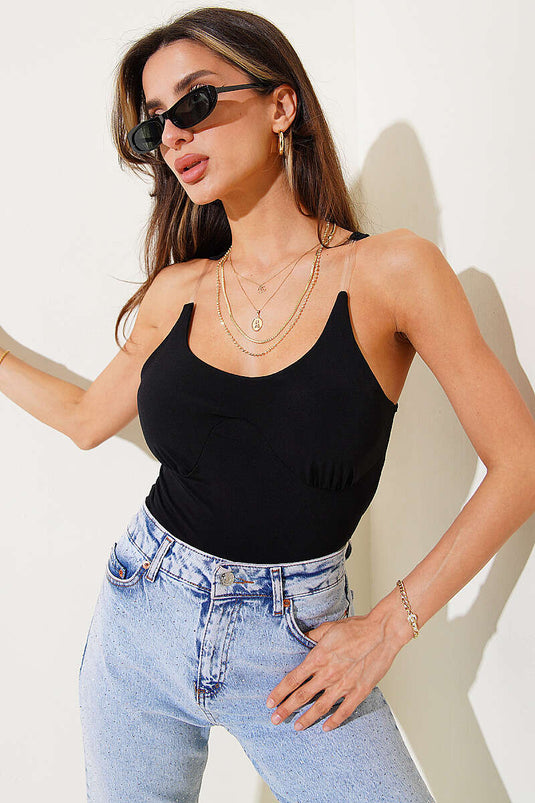 Bustier noir avec détail croisé au dos