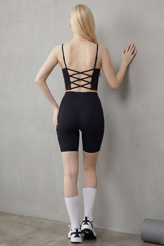 Crop noir à dos croisé avec élastique
