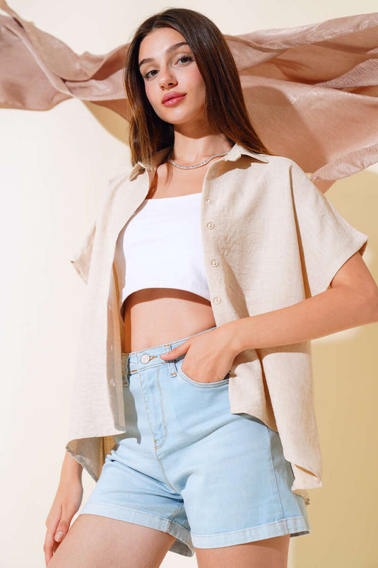 Lace Back Fakir Sleeve Shirt Beige