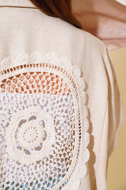 Lace Back Fakir Sleeve Shirt Beige