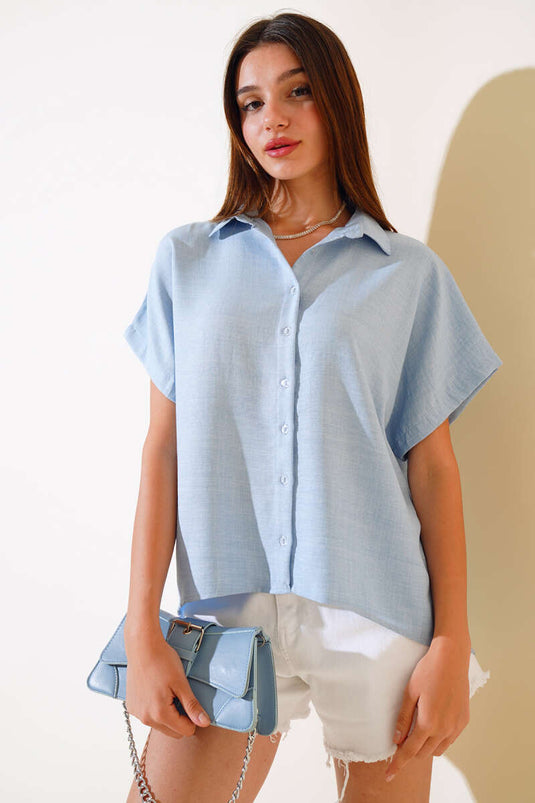 Back Laced Poor Sleeve Shirt Blue